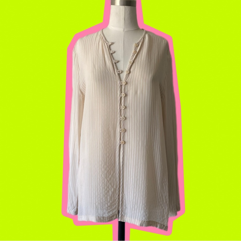 90s BCBG Striped Semi Sheer Button Down Top